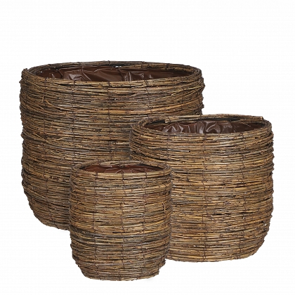 Cargo maceta redondo marron set of 3 