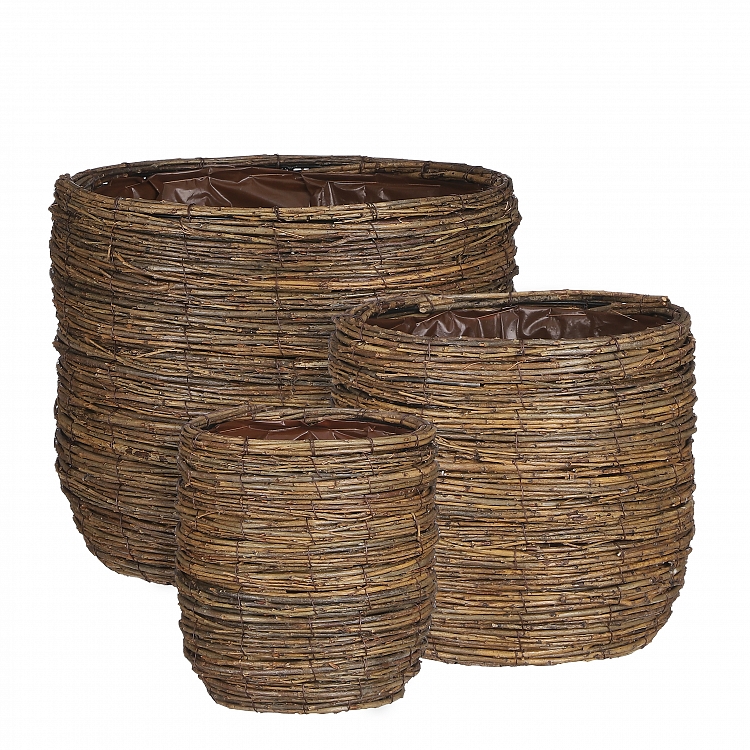Cargo maceta redondo marron set of 3 