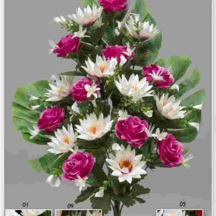Ramo palma rosas/lotus x 18 62 cm.
